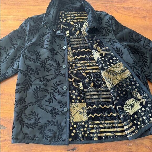 Coldwater Creek reversible light weight jacket black/browns-golds and black - Picture 7 of 13